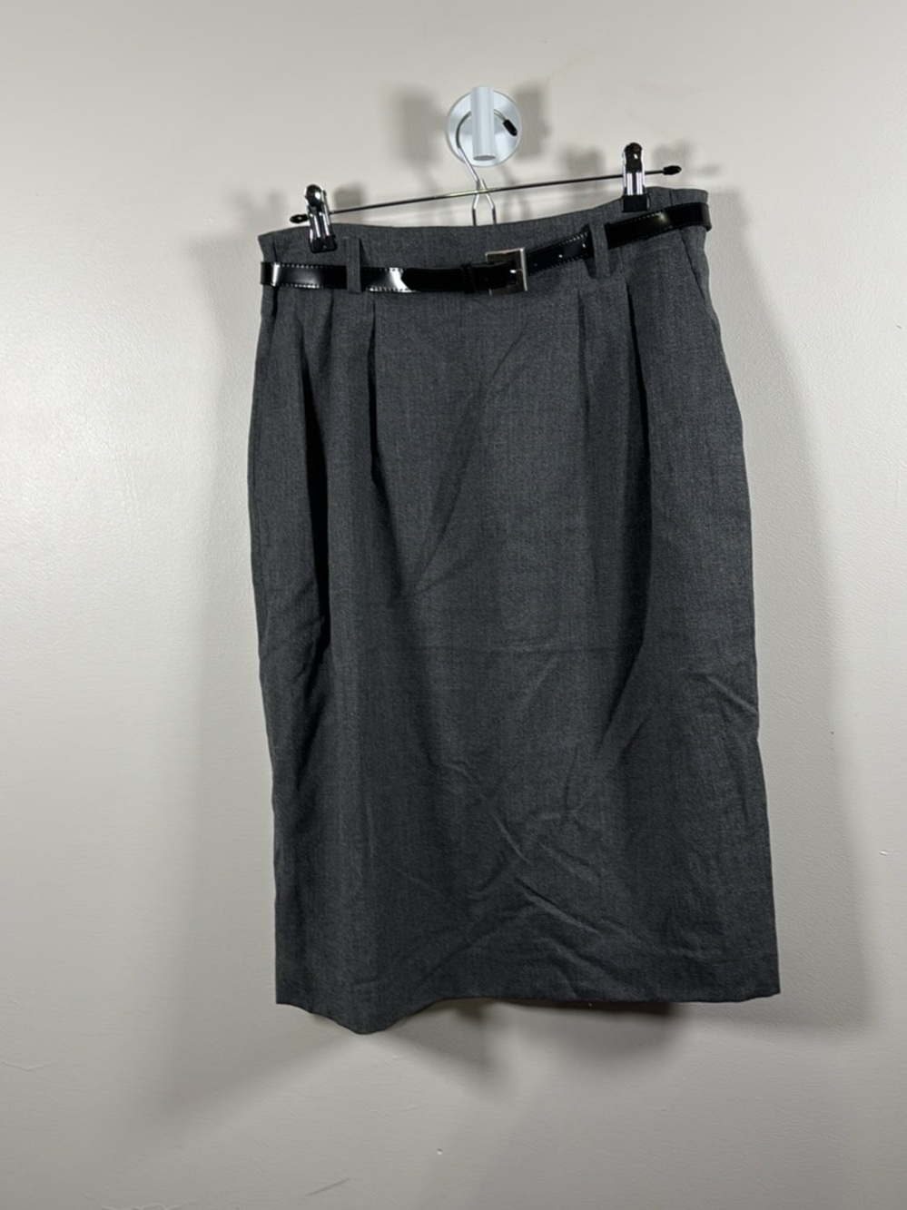 Classic Dark Gray Pencil Skirt with Belt